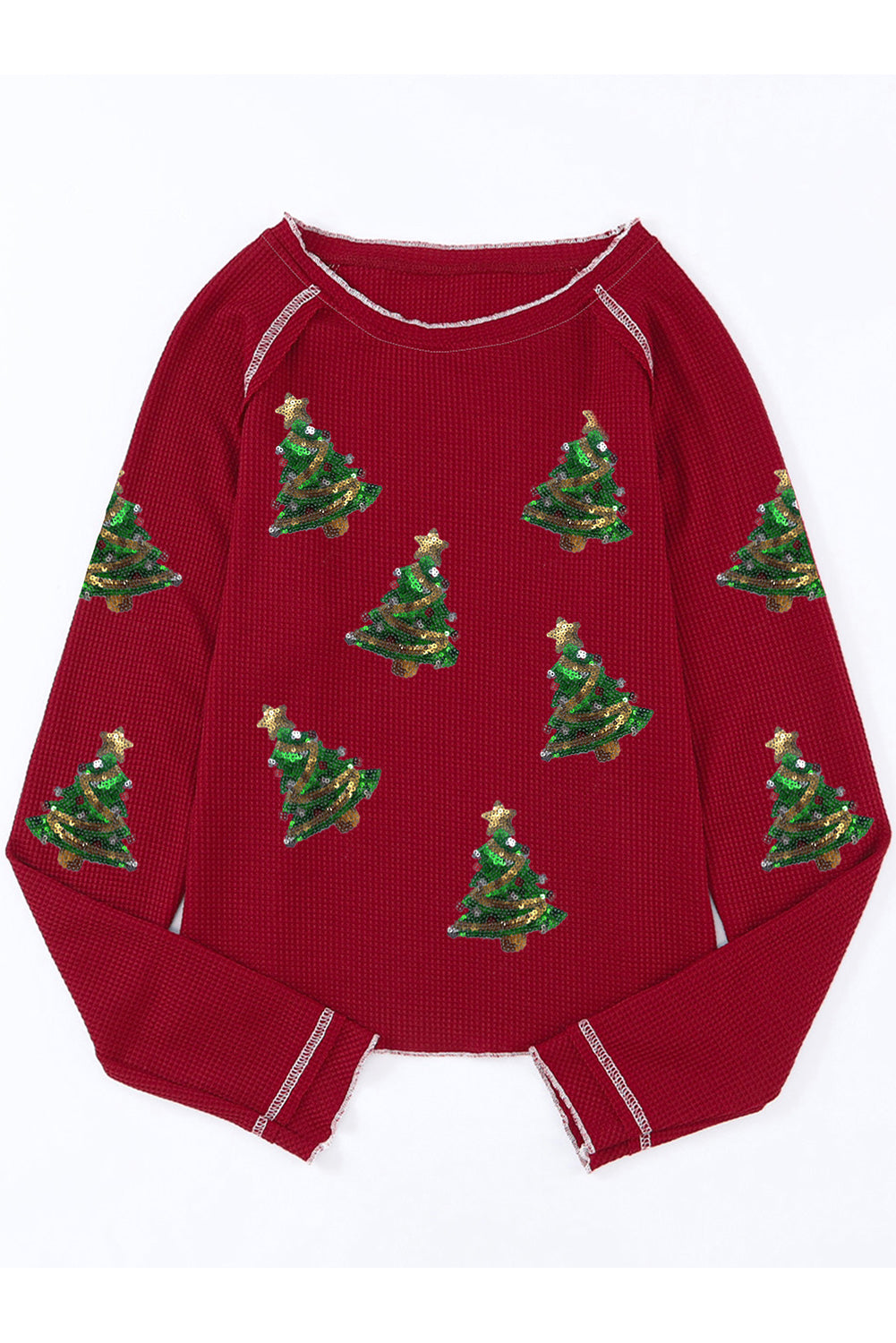 Christmas Tree Sequin Waffle Knit Long Sleeve Sweatshirt ships 2-3 weeks