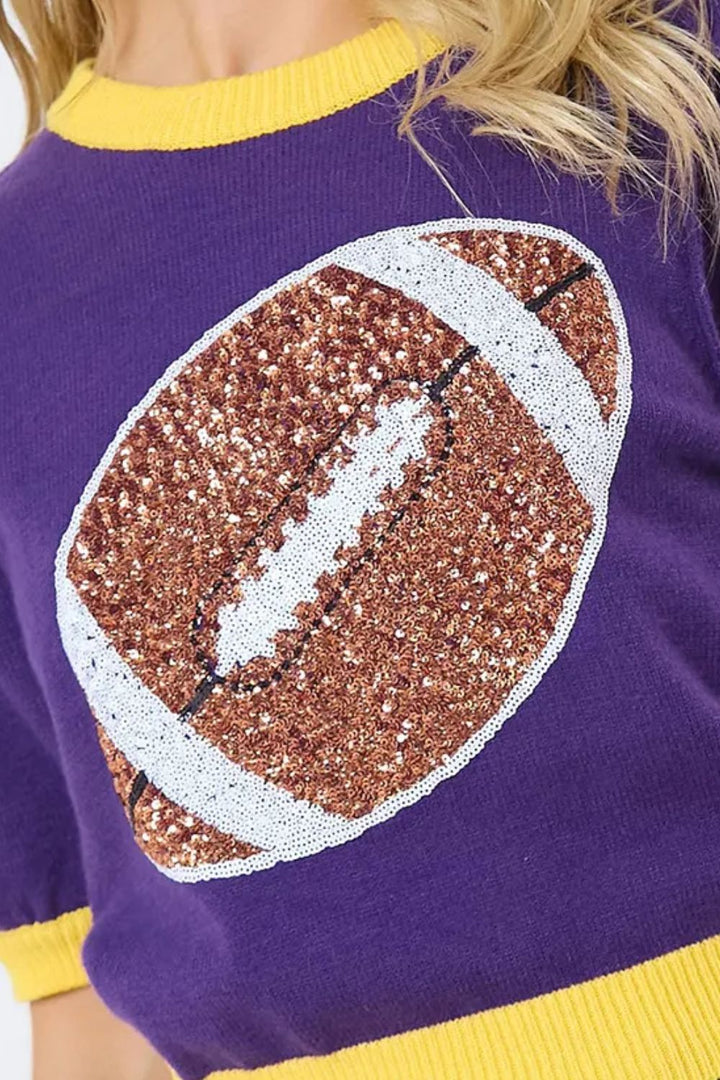 Sequin Football Round Neck Short Sleeve Top (ships 1-2 weeks) 3 Colors