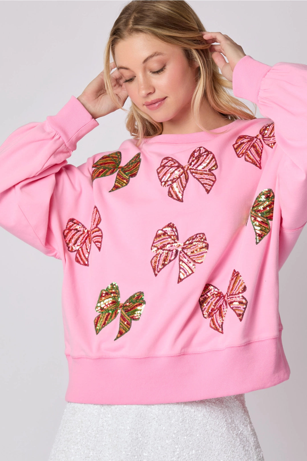 Pink Sequin Christmas Bow Top (ships 2-3 weeks)