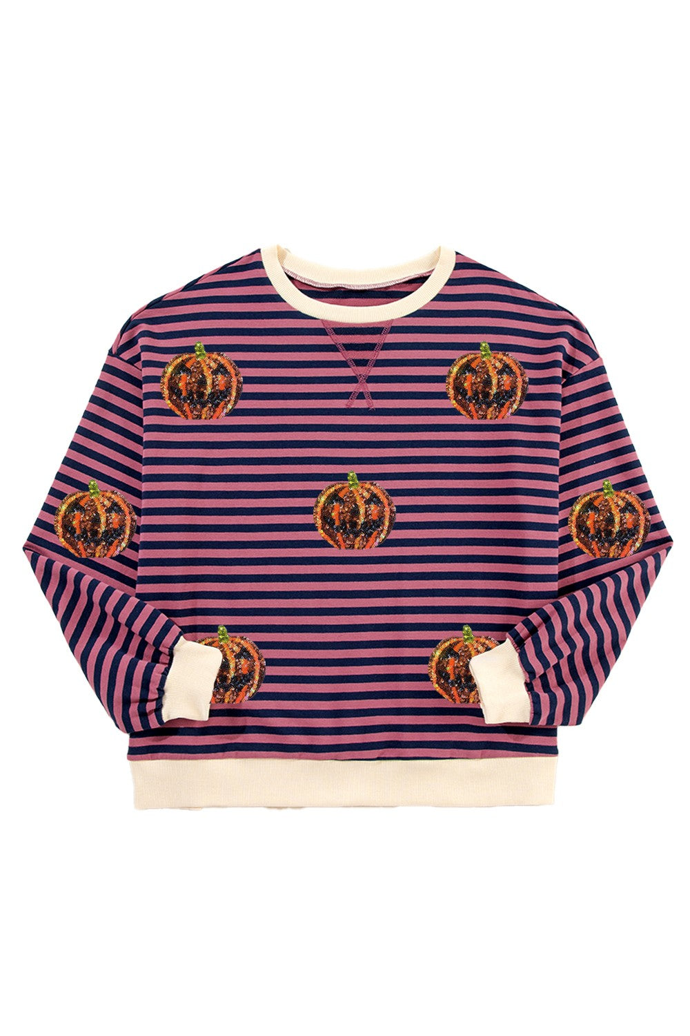 Pumpkin Striped Round Neck Long Sleeve Sweatshirt ships 2 weeks