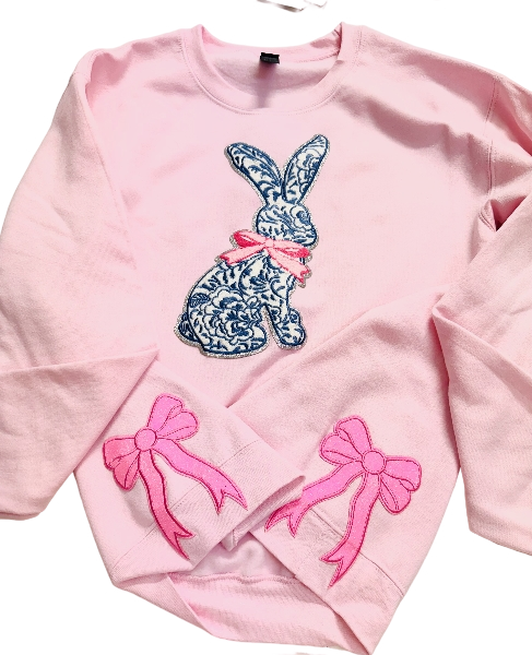 BUNNY PULLOVER WITH SIDE BOWS PINK