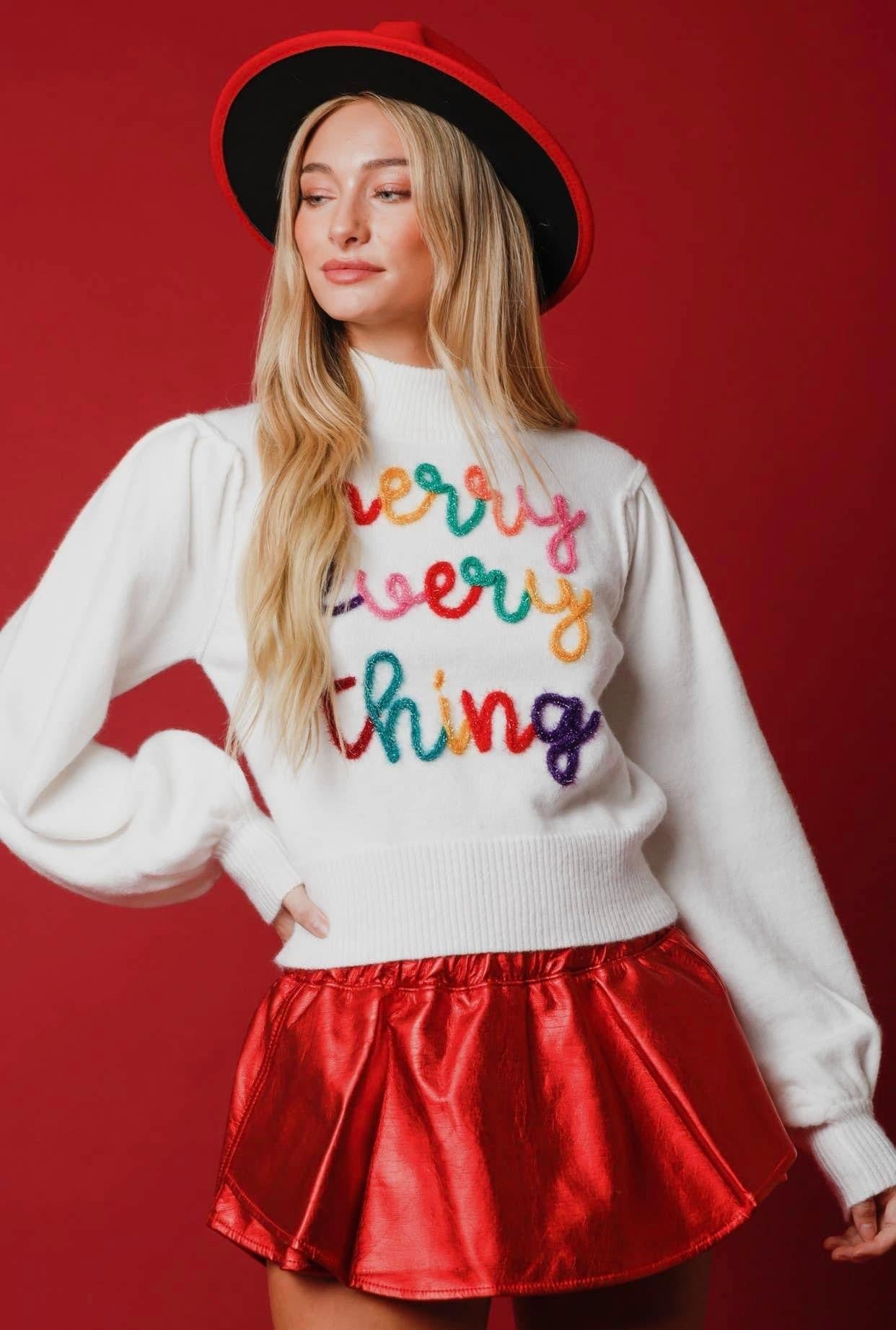 Merry Everything White Sweater (ships 2-3weeks)