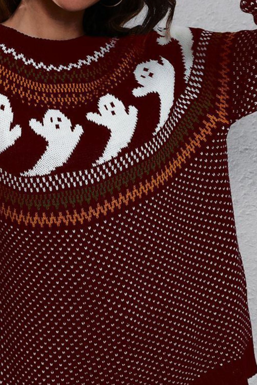 Ghost Pattern Round Neck Long Sleeve Sweater (ships in 2 weeks)