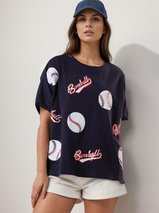 Baseball Round Neck Half Sleeve T-Shirt Ships in 1-2 weeks