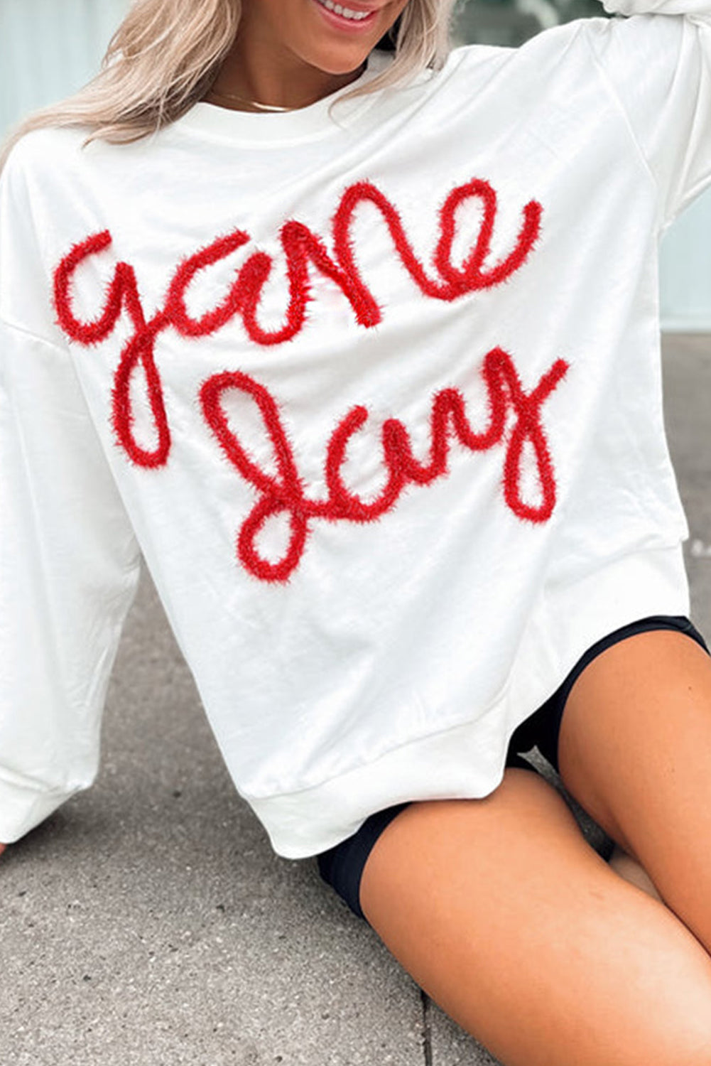 White Tinsel Game Day Drop Shoulder Sweatshirt (ships 1-2 weeks)