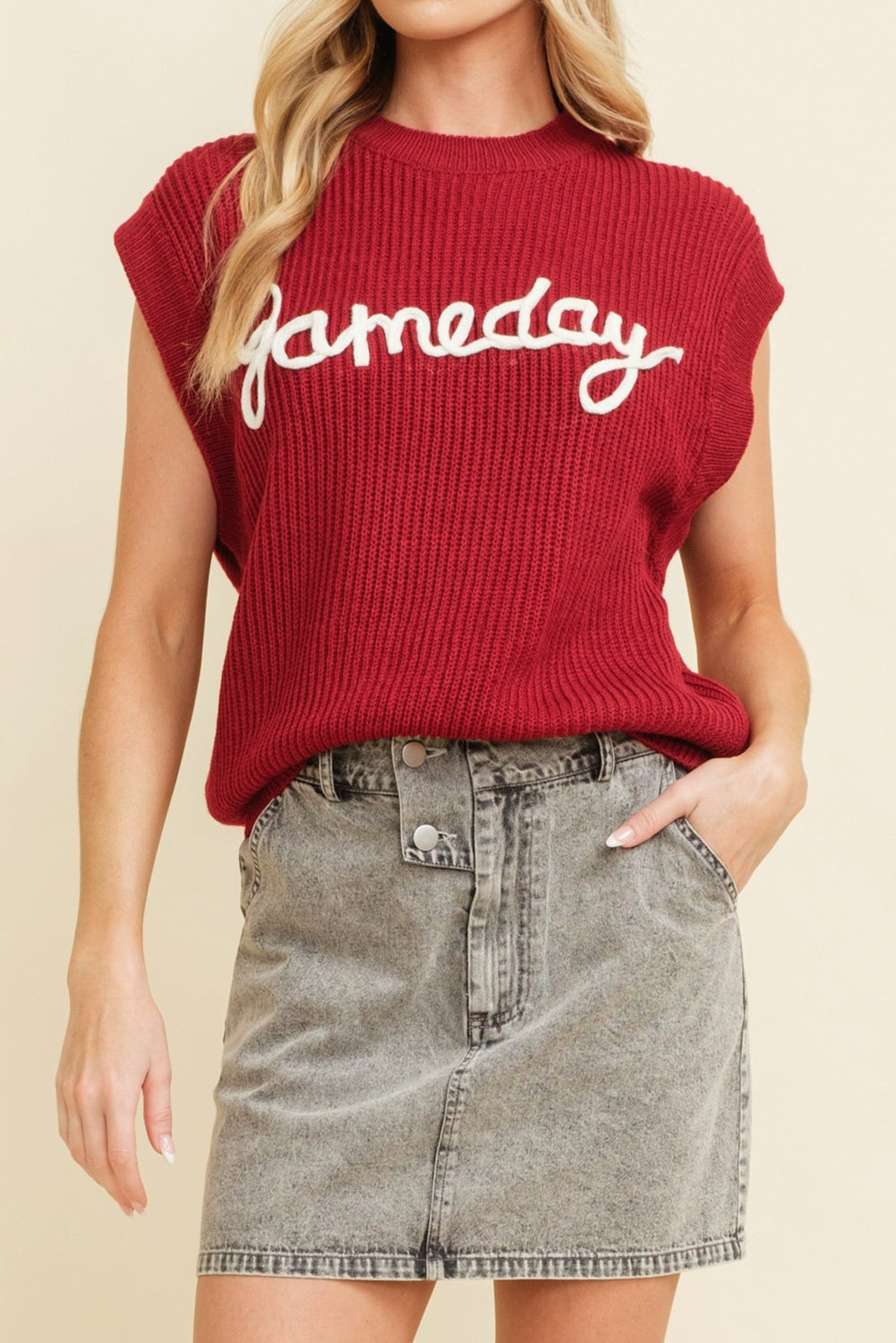 Racing Red Game Day Letter Pattern Knitted Sweater (ships 2-3 weeks)