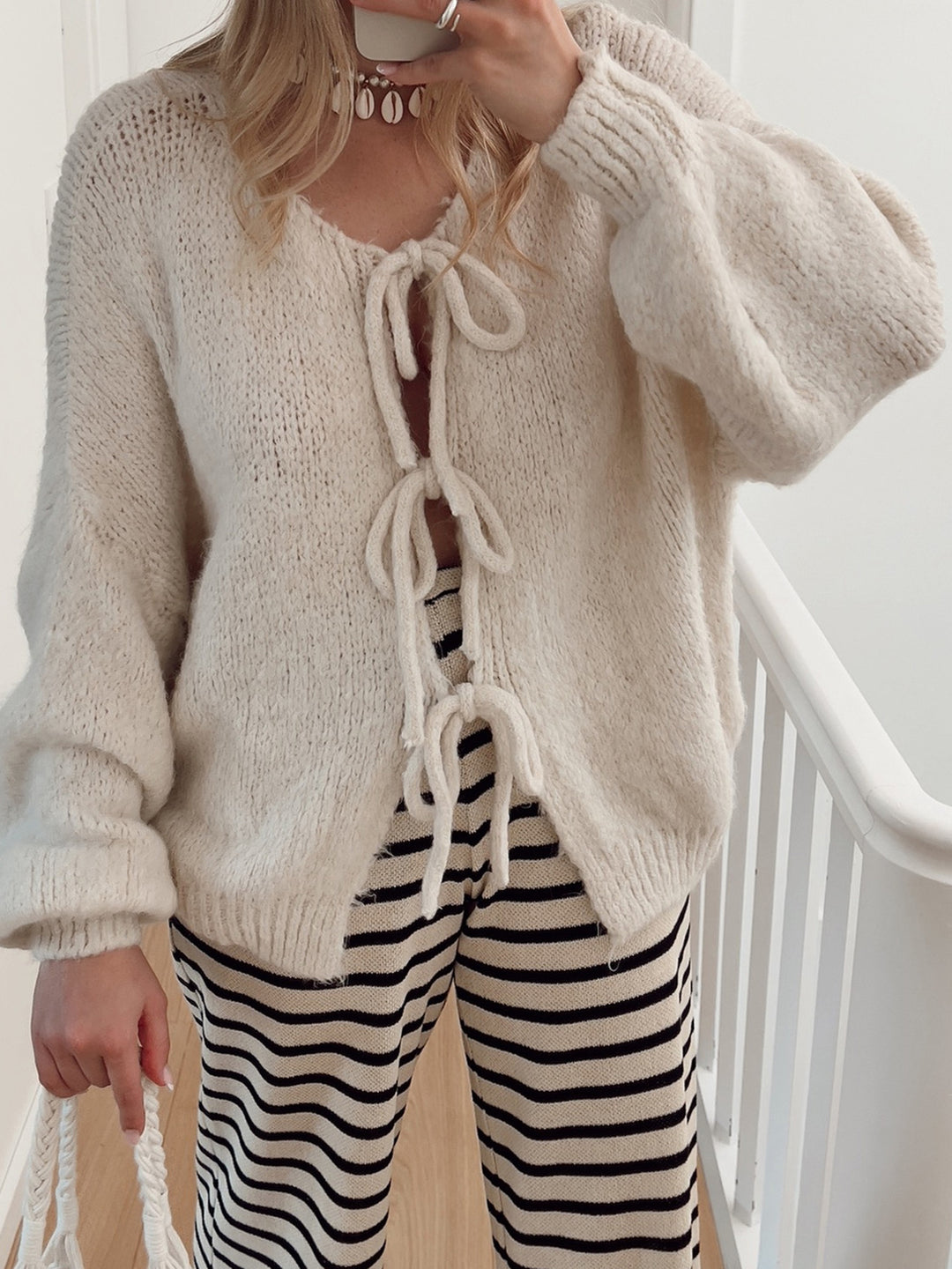 Tie bow cozy cardigan ships 1-2 weeks