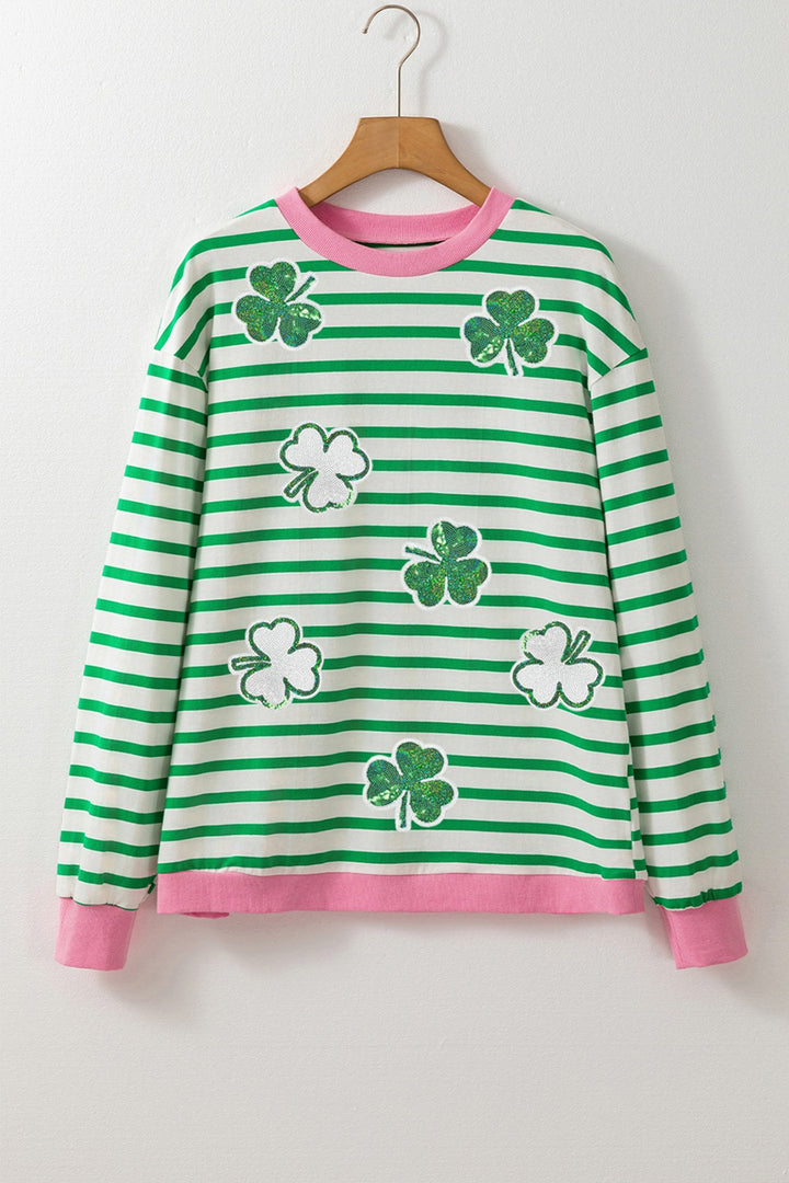 Striped Lucky Clover Long Sleeve Sweatshirt  (ships 2-3 weeks)