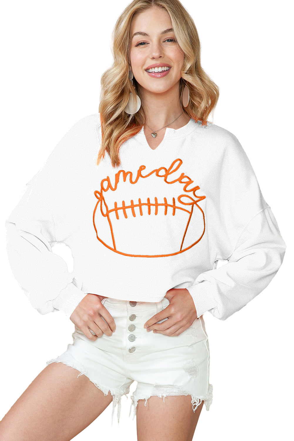 Orange Game Day Lettering Rugby Notched Neck Cropped Sweatshirt (ships 2 weeks)