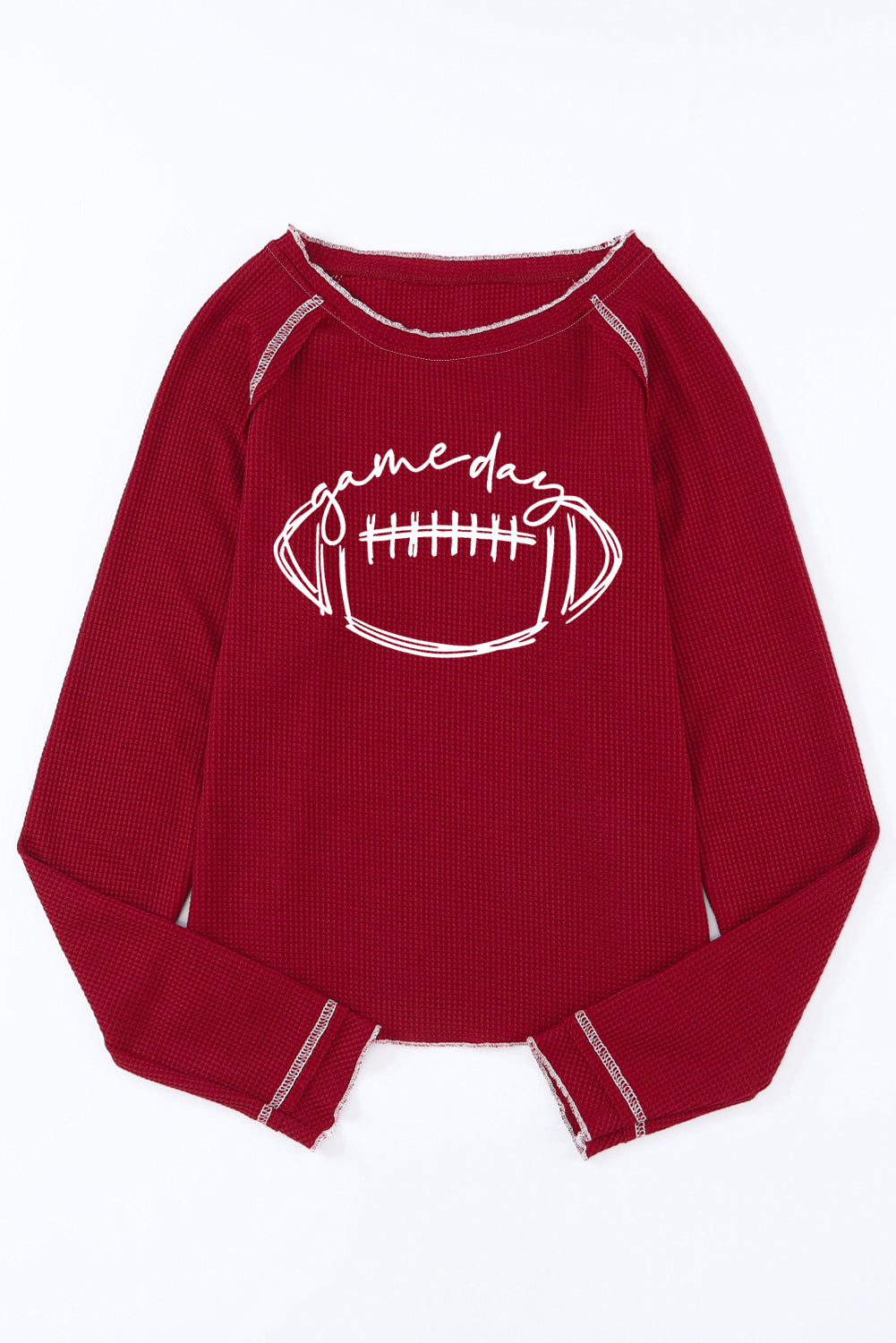 Red Textured Rugby Graphic Contrast Hem Sweatshirt (ships 2 weeks)