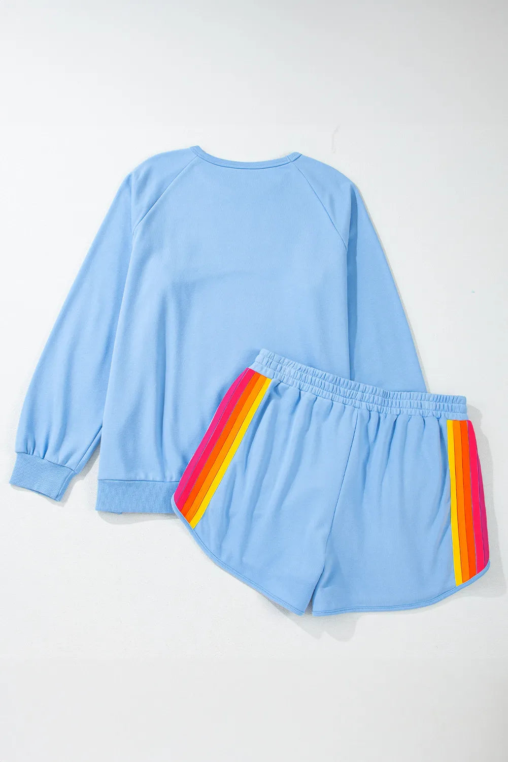 Full Size Contrast Striped Round Neck Top and Shorts Set (ships 2-3 weeks)