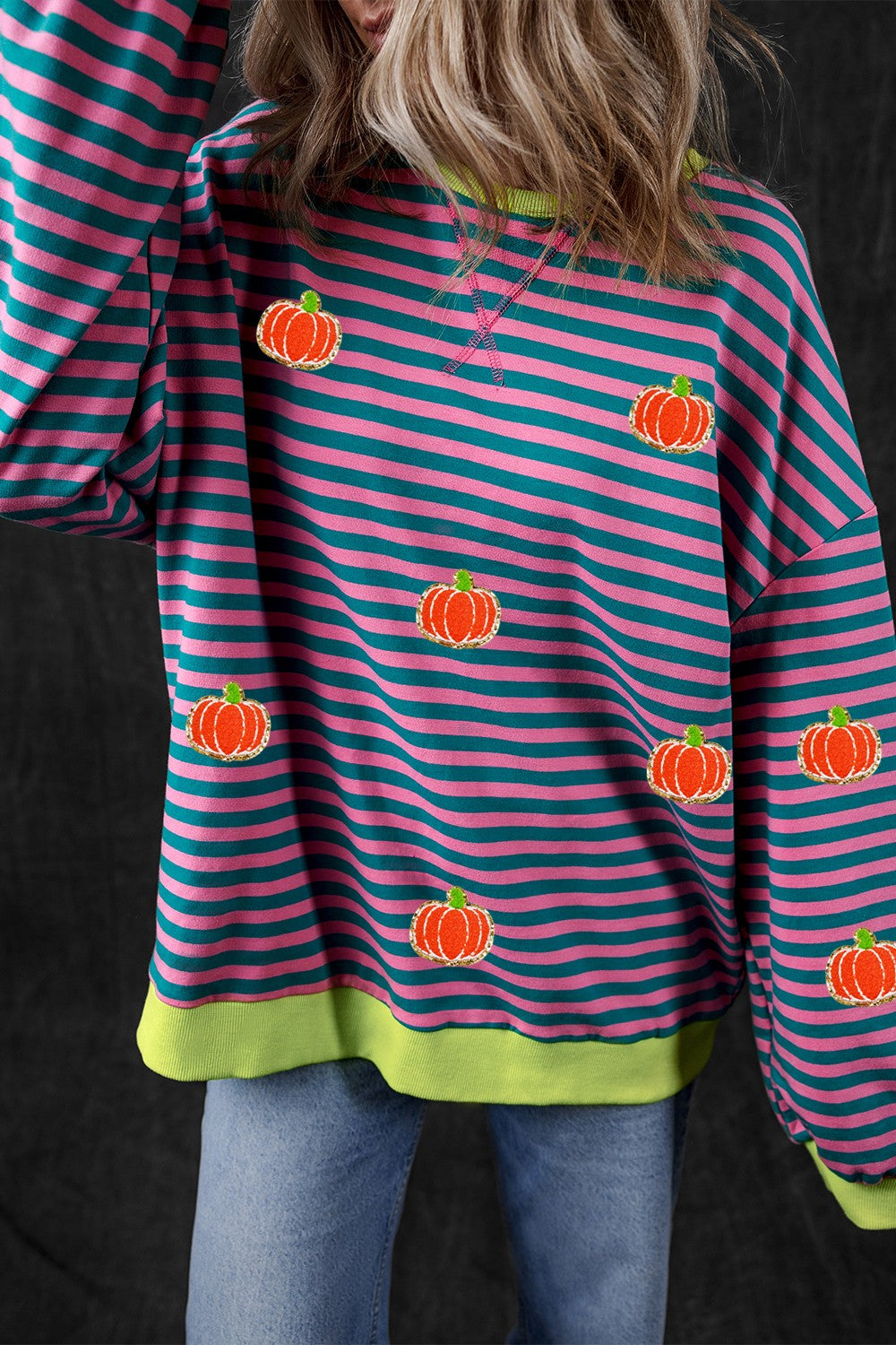 Pumpkin Striped Long Sleeve Sweatshirt ship 2 weeks