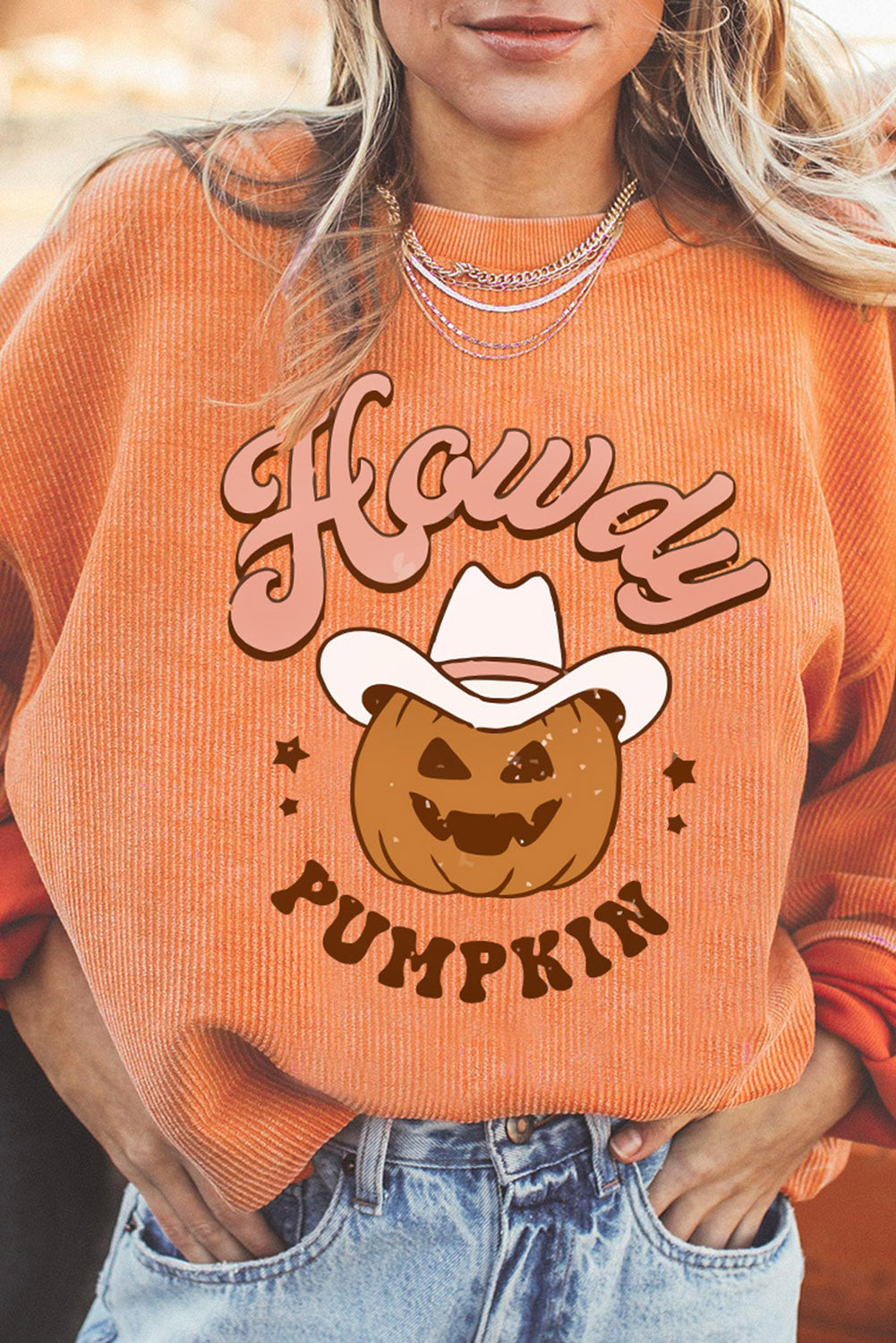 HOWDY Pumpkin Graphic Ribbed Sweatshirt (ships in 2 weeks)