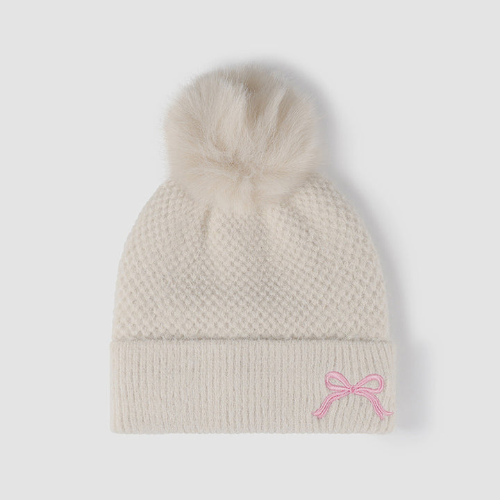 Thermal Bow Knit Hat with Pompom (ships 1-2 weeks) multiple colors