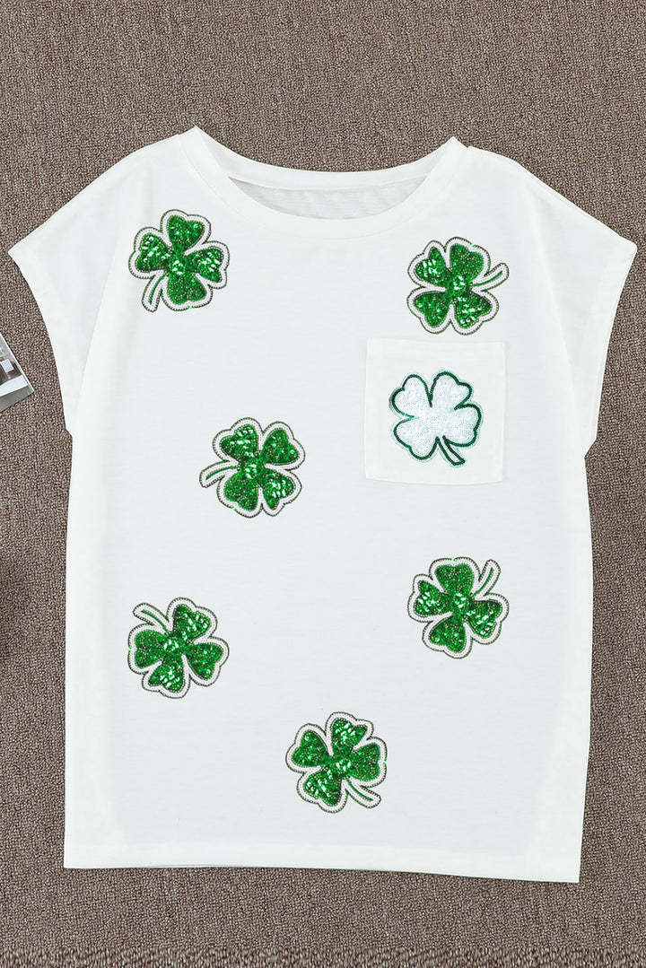 Sequin Lucky Clover Boat Neck T-Shirt  (ships 2-3 weeks)