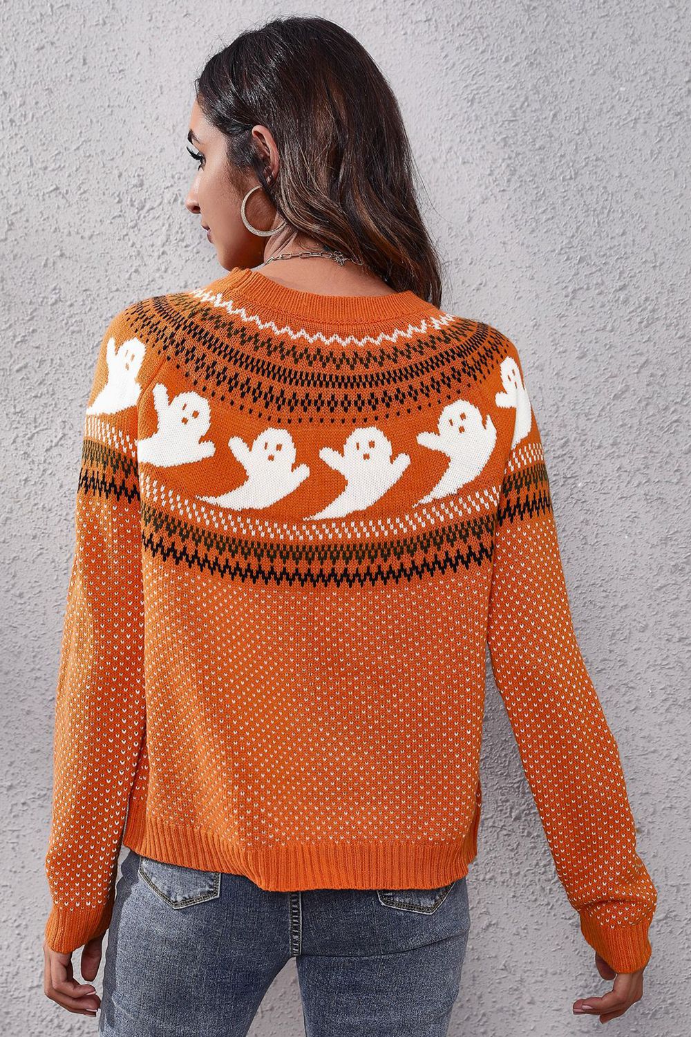 Ghost Pattern Round Neck Long Sleeve Sweater (ships in 2 weeks)