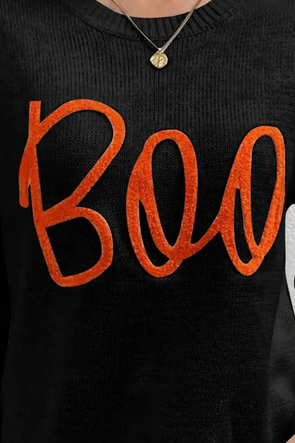 BOO Round Neck Long Sleeve Sweaters ships 2-3 weeks