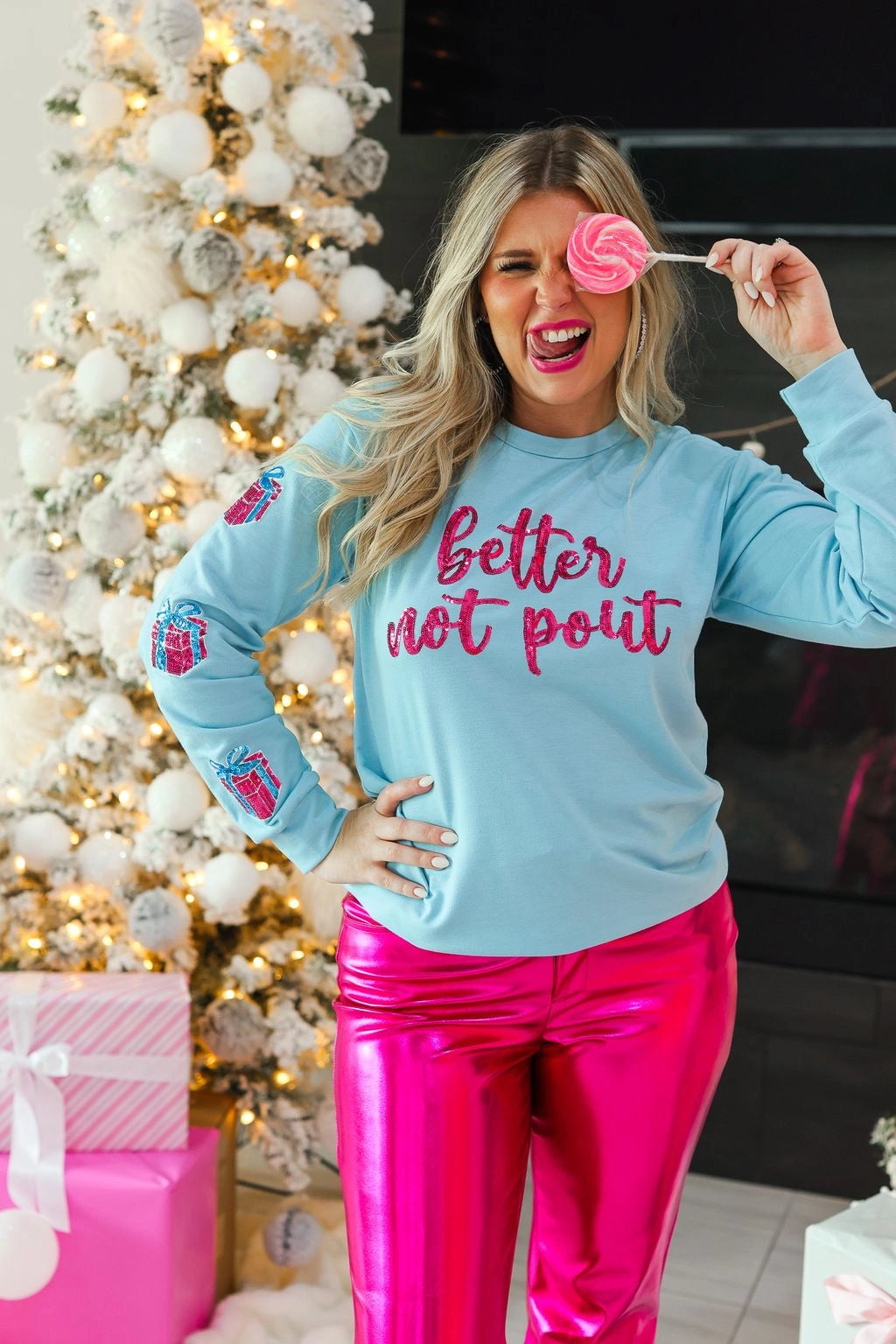 Better Not Pout Blue & Pink Sequin Top (ships 2-3 weeks)