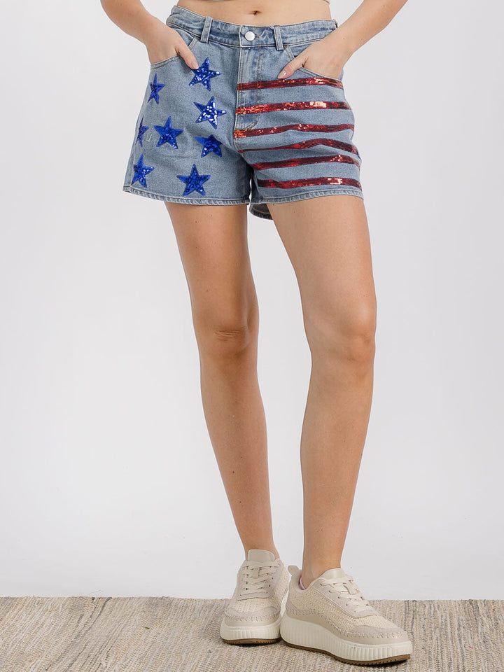 Flag Jean Shorts