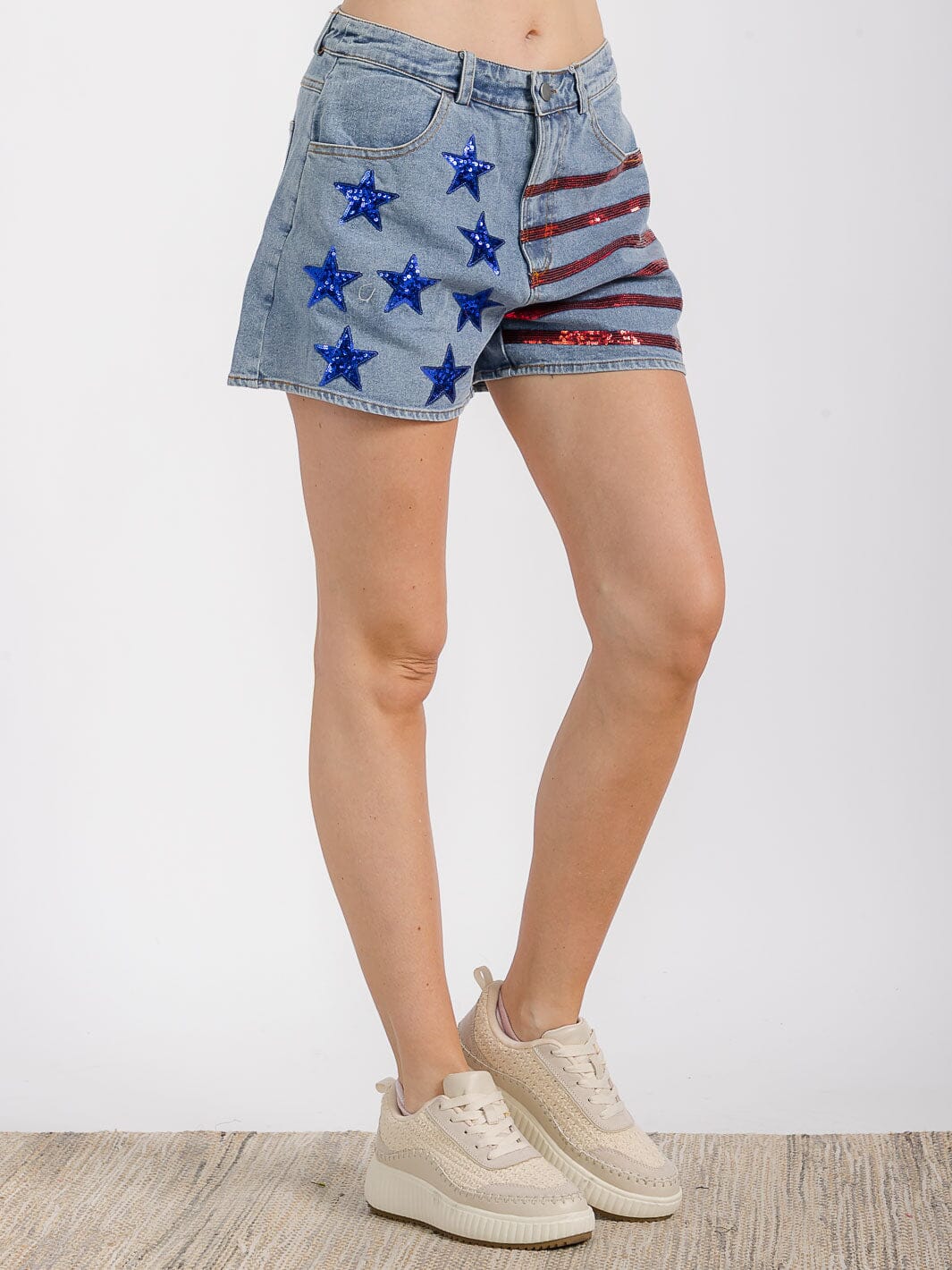 Flag Jean Shorts