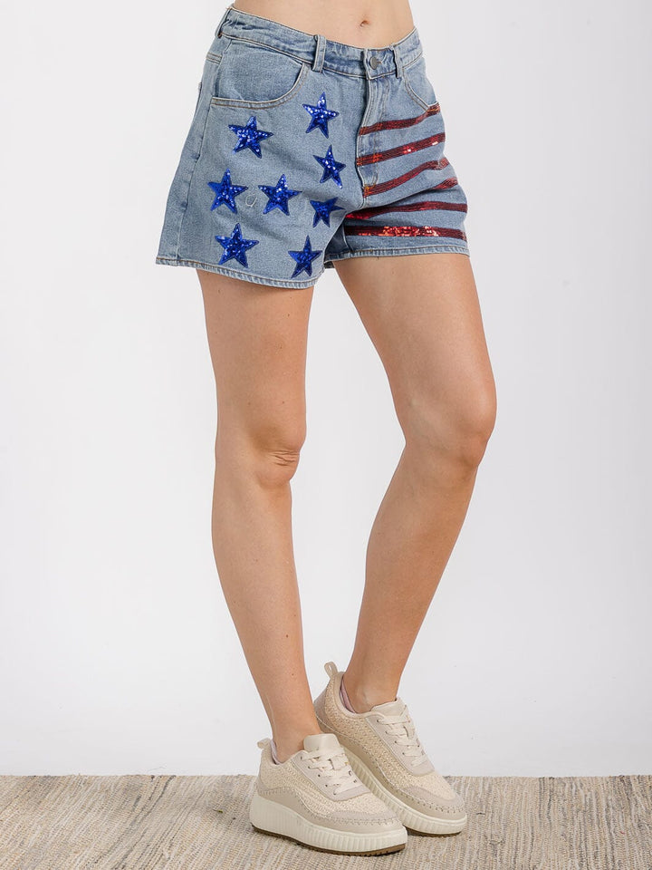 Flag Jean Shorts