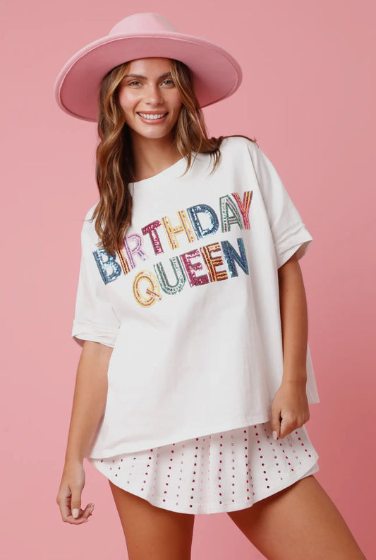 Birthday Queen White Top