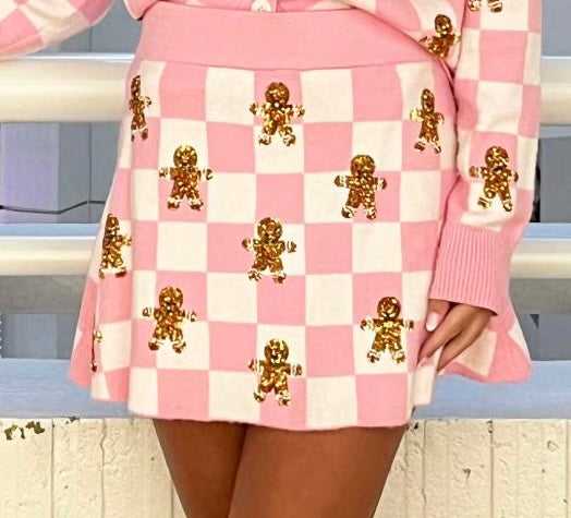 Sequin gingerbread checkered SKIRT PREORDER