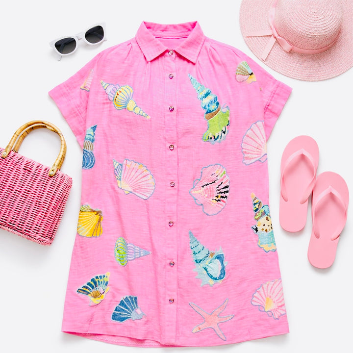 PINK GAUZE SEASHELL COVERUP (PREORDER)