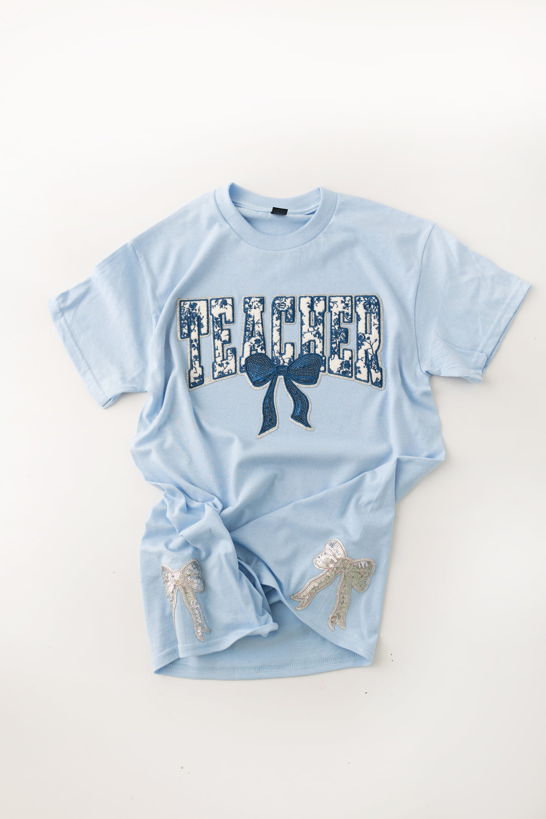 Teacher & Bow Tshirt with sequin side bows (ships 1 week)