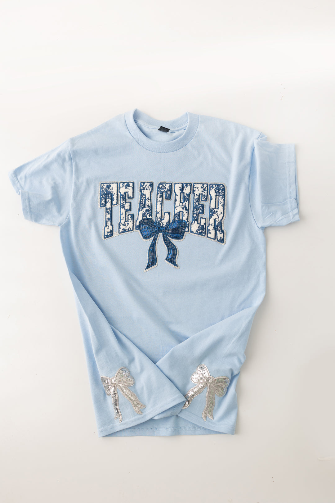 Teacher & Bow Tshirt with sequin side bows (ships 1 week)