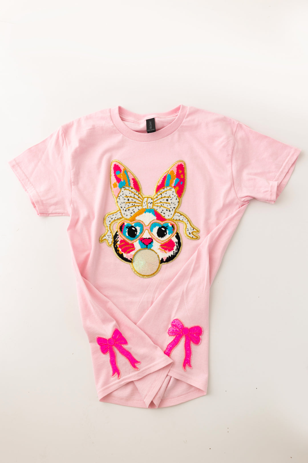 BubbleGum Bunny Tshirt with side bows Ships 1-2 weeks