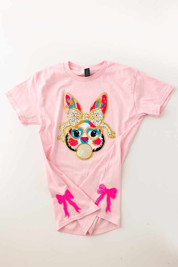 BubbleGum Bunny Tshirt with side bows Ships 1-2 weeks