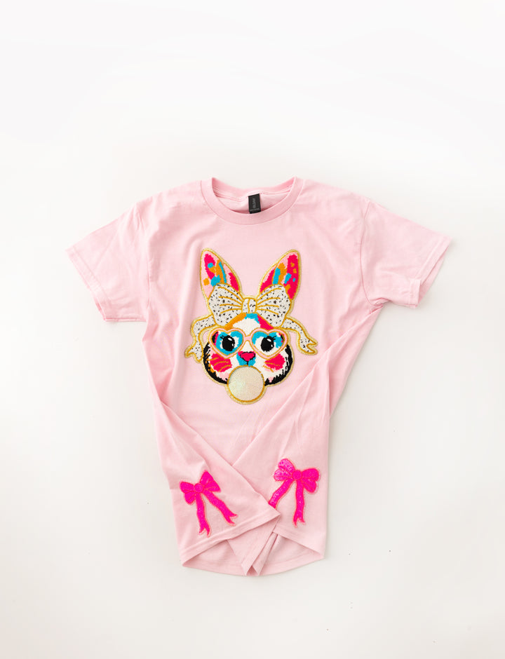 BubbleGum Bunny Tshirt with side bows Ships 1-2 weeks