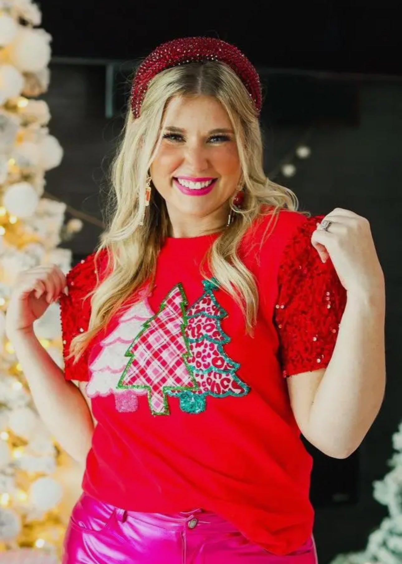 Red 3 Christmas tree sequin top (ships 2-3 weeks)