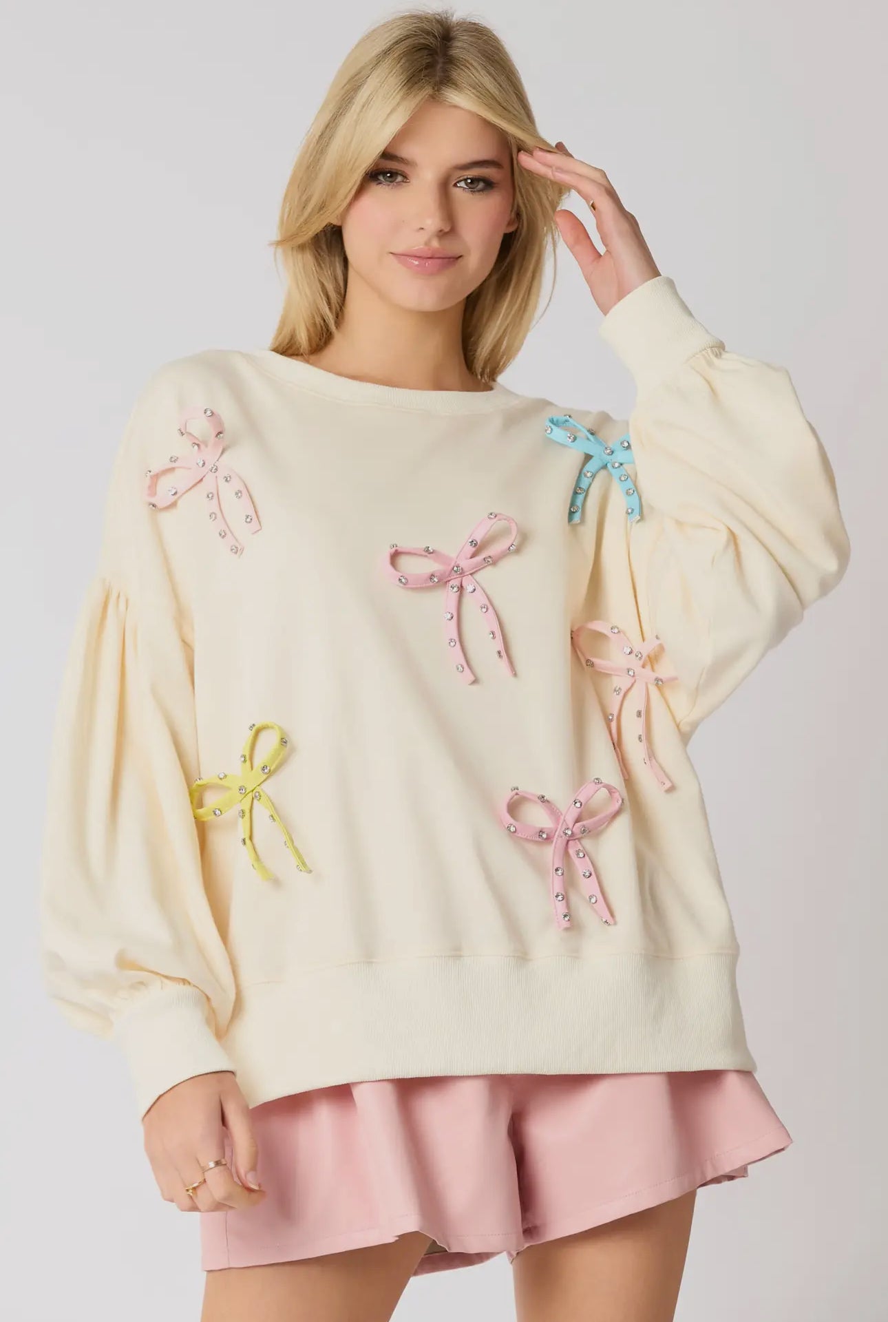 Pastel cord bow top Ivory RTS