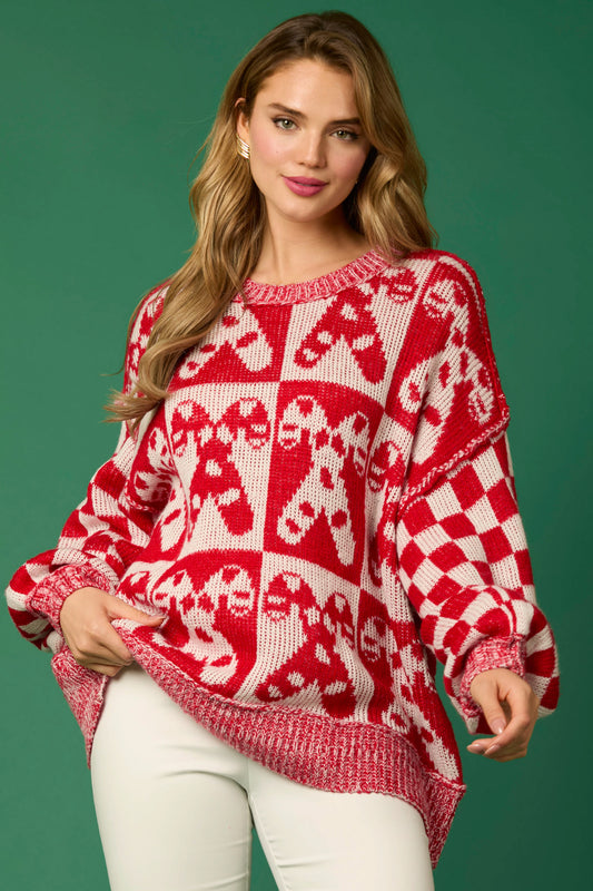 Candy cane checkered sweater PREORDER