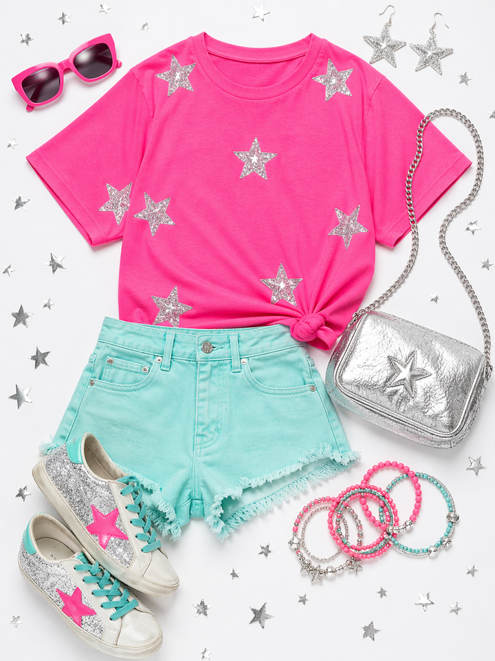 PINK SEQUIN STAR SHIRT RTS