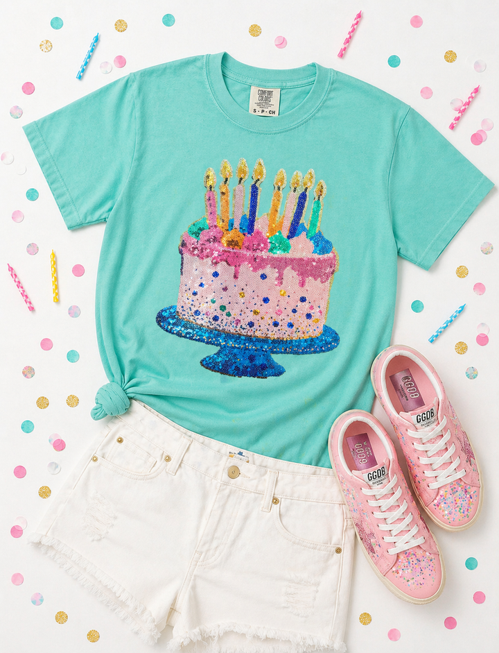 AQUA CAKE & CANDLES BIRTHDAY COMFORT COLOR SHIRT RTS