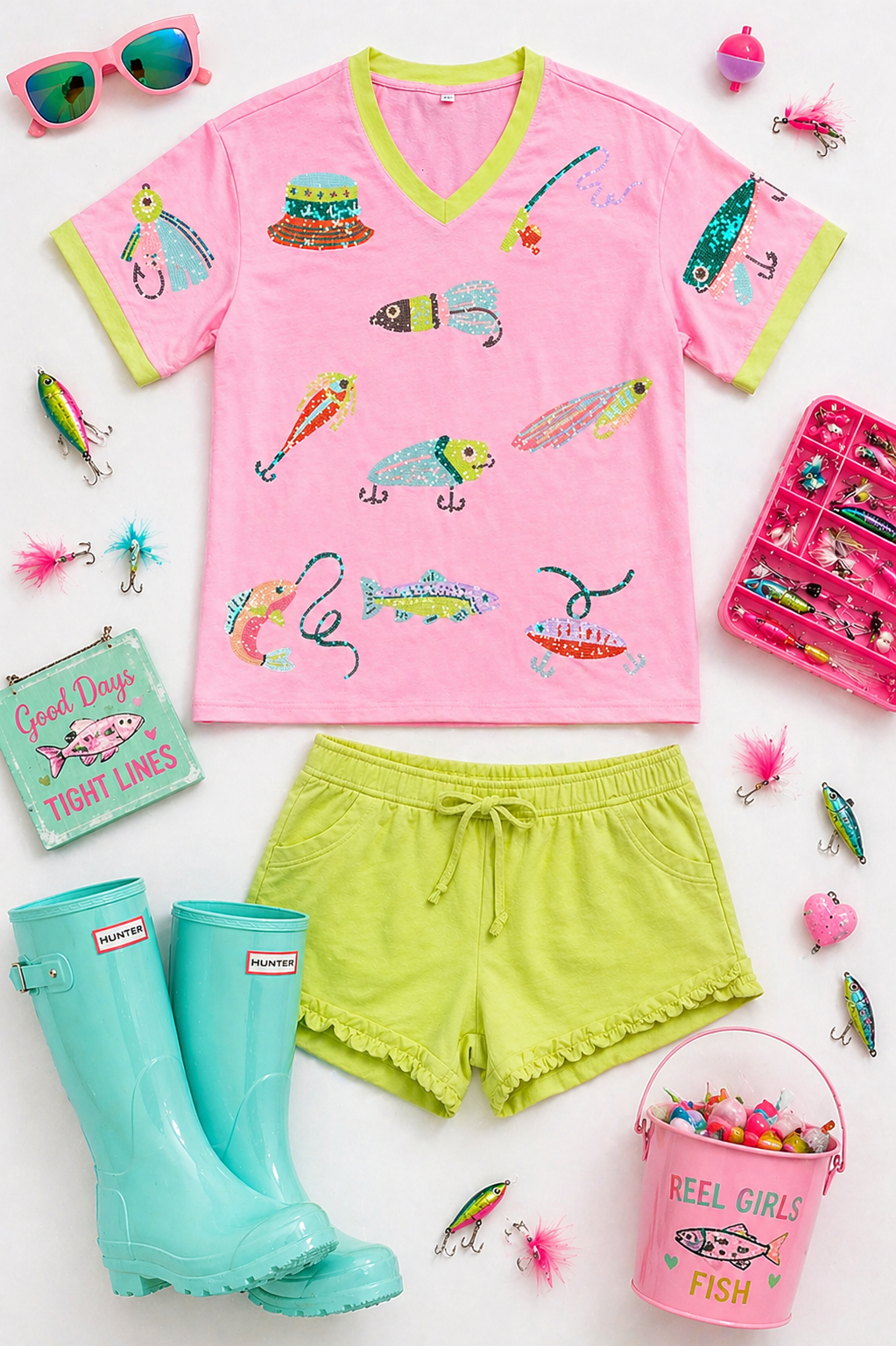 GONE FISHIN COLORFUL SEQUIN SHIRT RTS