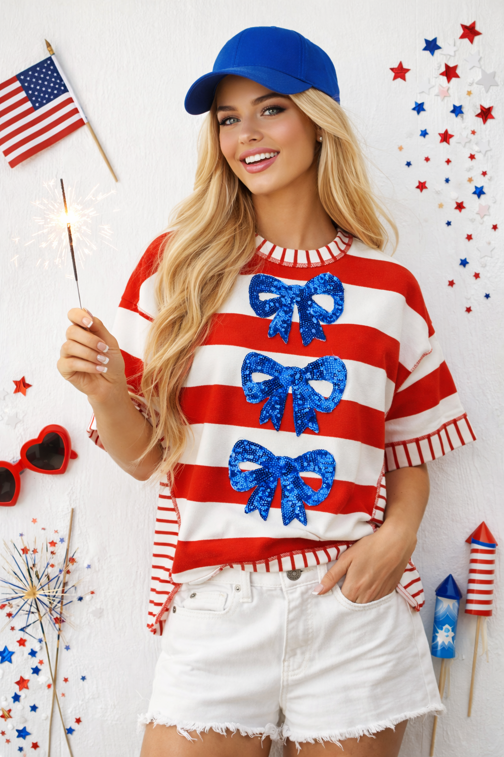 Red & White Striped with Blue Bow Top (PREORDER)