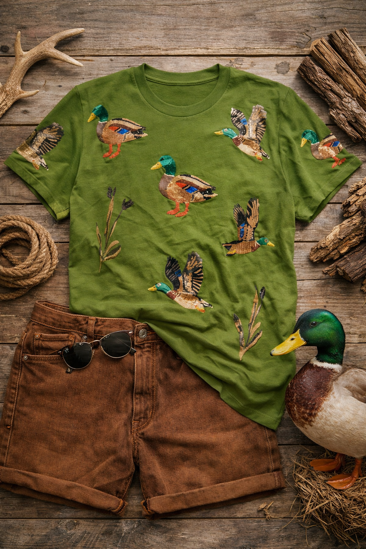 GREEN MALLARD DUCK SEQUIN TSHIRT RTS