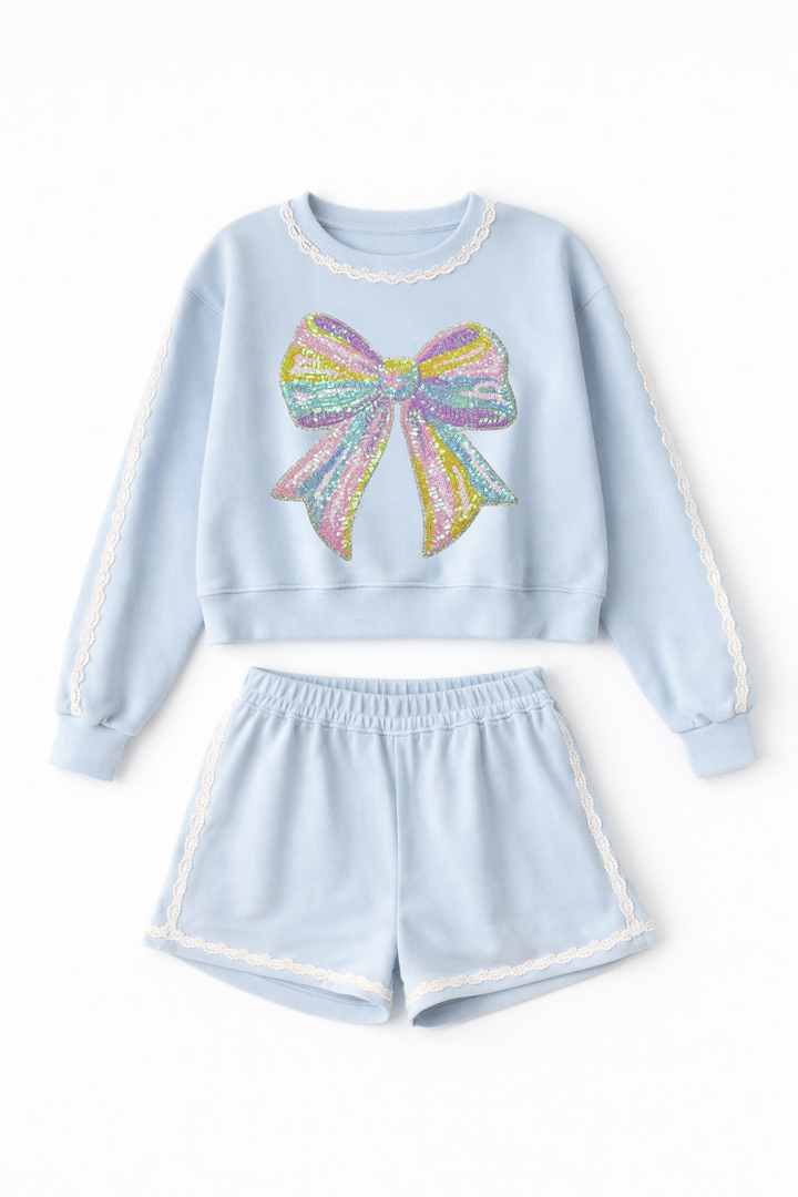 SEQUIN EASTER BOW  BLUE LACE SET (ships 1 week)