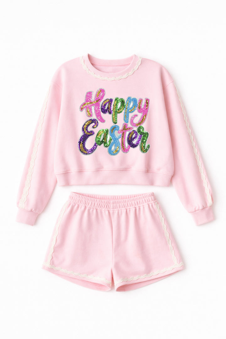 SEQUIN HAPPY EASTER SET PINK  (ships 1 week)