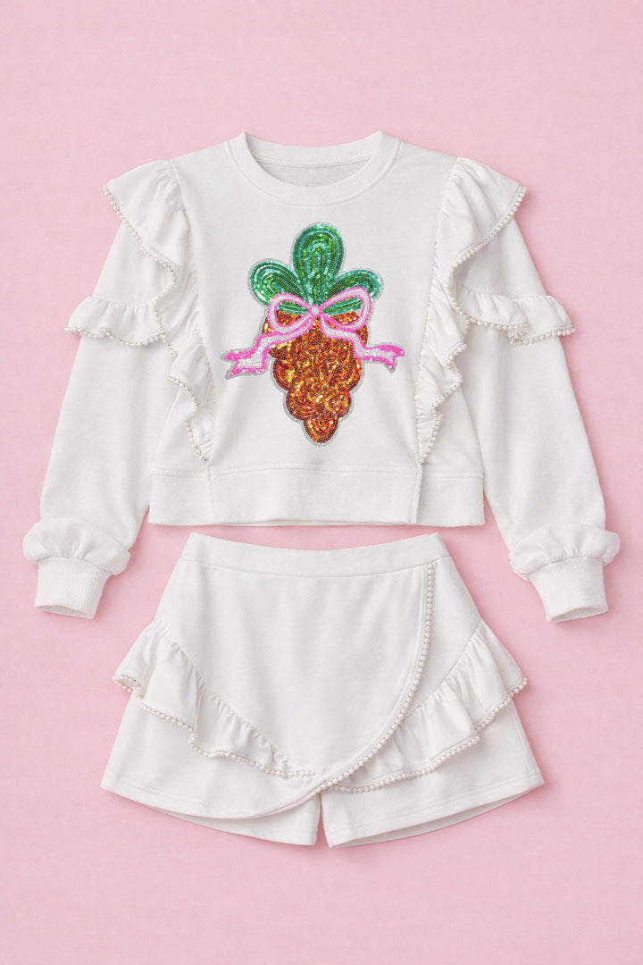 SEQUIN CARROT & BOW WHITE PEARL SET (ships 1 week)