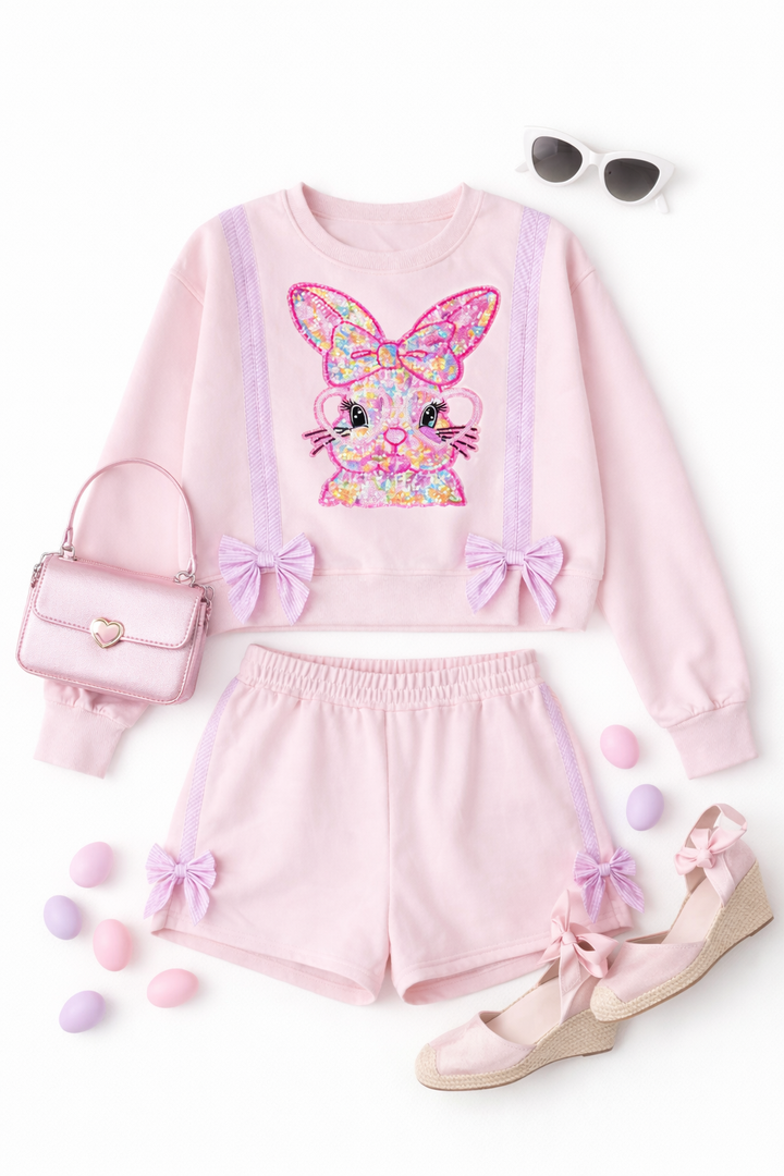 SEQUIN BUNNY & BOW PINK SET  (ships 1 week)