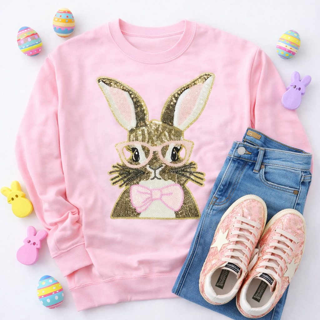 SEQUIN BUNNY LOVE PINK PULLOVER (PREORDER)