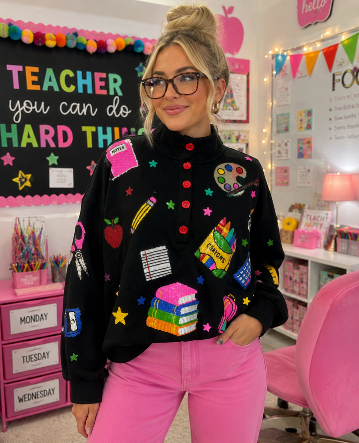 NEON TEACHER THINGS BLACK PULLOVER (PREORDER)