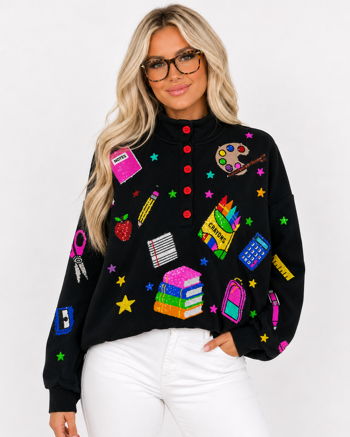 NEON TEACHER THINGS BLACK PULLOVER (PREORDER)