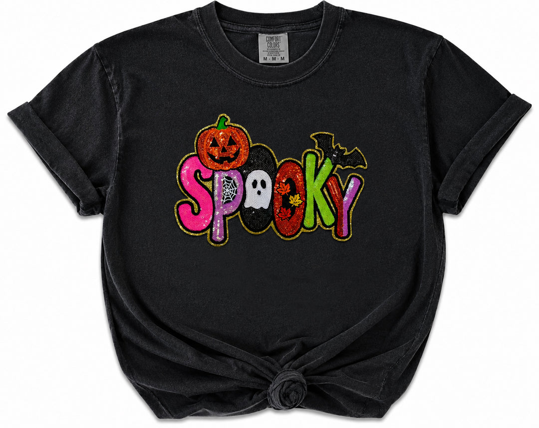 SPOOKY SEQUIN BLACK COMFORT COLOR TSHIRT (ships 1-2 weeks)