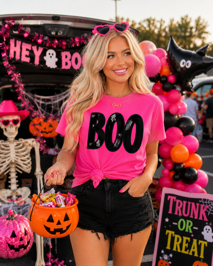BOO NEON PINK COMFORT COLOR TSHIRT (ships 1-2 weeks)